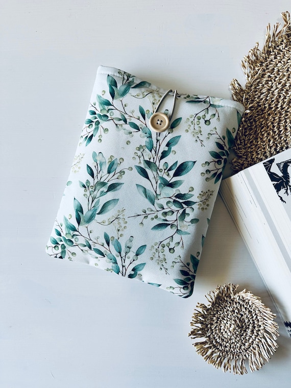 Eucalyptus Book Sleeve, Leaves Book Cover, Padded Book Protector, Book Accessories, Bookish Gift, Book Pouch With Button Closure