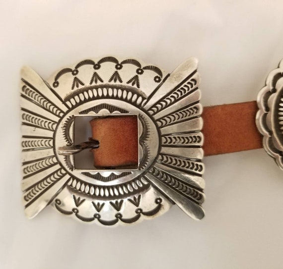 Vintage Calvin Martinez Sterling Silver and Leather Concho