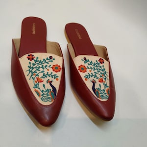 Vintage Leather Mules Pointed Toe Flats leather flats Leather Slides Slip On shoes Mule Shoes Open heel shoes size