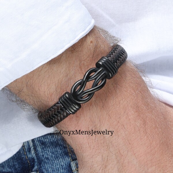 Love Knot Leather Bracelet for Men • Eternal Love Knot Braided Leather Bracelet • Anniversary Wedding Gift • Love Bracelet for Him（M1032）