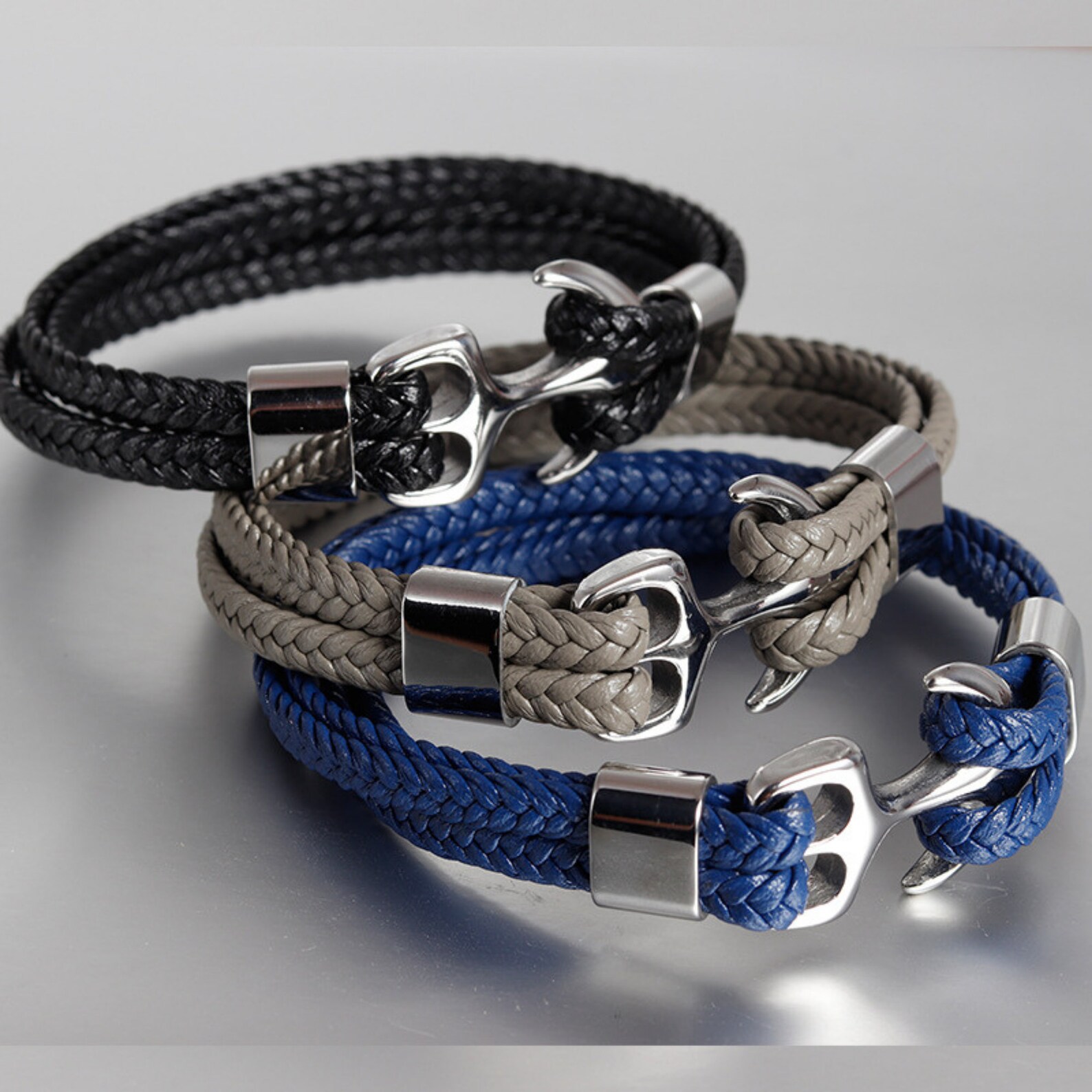 Mens Sailor Leather Woven Bracelet Handmade Anchor Leather Etsy