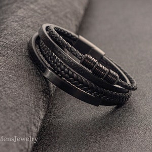 Leather and Metal Mens Bracelet • Celtic Steel Leather  Bracelet • Simple Handmade Bracelet for Him • Handmade Gift for Him(M1016)