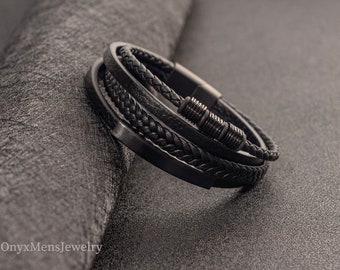 Leather and Metal Mens Bracelet • Celtic Steel Leather  Bracelet • Simple Handmade Bracelet for Him • Handmade Gift for Him(M1016)