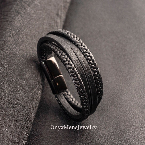 Men's Multi Leather Bracelet • Hand woven leather bracelet for Him • Charm Bracelet Him • Braided Leather Bracelet •Father's Day Gift(M1021)