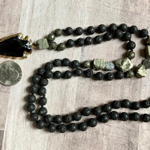 Black Obsidian Lava Stone Pendant Necklace Volcano Grounding Healing Meditation Necklace Spiritual Protection Anxiety Stress Necklace(M7011)