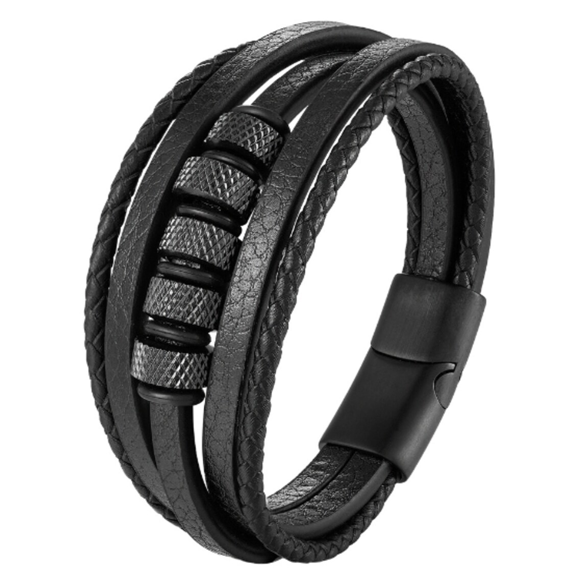 Multilayers Leather Mens Bracelet Stainless Steel Mens Etsy