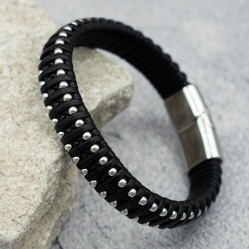 Mens leather bracelet etsy Outlet