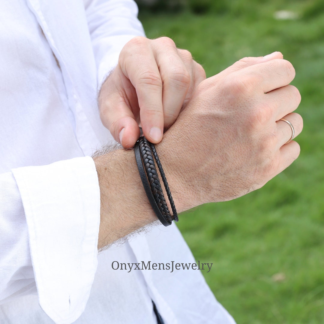 Minimalist Mens Leather Bracelet Gym Bracelet workout Leather Bracelet