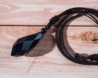 Blue Sandstone Pendant Necklace for Men,Blue Goldstone Necklace for Women,Natural Handmade Anxiety Relief Soothing Necklaces for Women(M7012