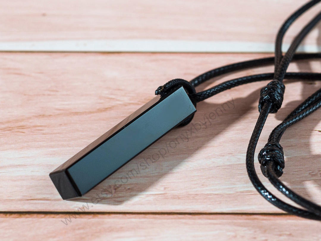 Men's Bar Necklace Black Obsidian Bar Necklace Gemstone Etsy