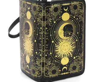 Sun & Moon Celestial Universe Wallet | ID Card Organizer | Gothic Space Fashion | Zen Witchy Cottagecore Goddess | Vinyl Vegan Faux Leather