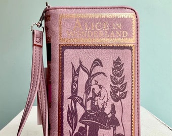 Alice in Wonderland Book Wallet | ID Card Organizer | Collectible Novel Fashion | Victorian Era | Vinyl Vegan Faux Leather | Fairytale