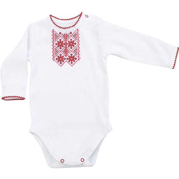 baby onesie Ukrainian Vyshyvanka, red embroidered onesie short sleeve, long sleeve embroydery Ukraine ornament red summer style baby clothes