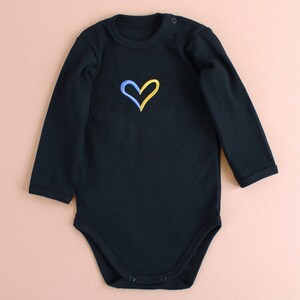 baby onesie Ukraine heart, unisex onesie with embroidered heart, short long sleeve white bodysuit embroydery Ukraine blue and yellow heart, Ukrainian baby onesie, baby shower Ukrainian gift