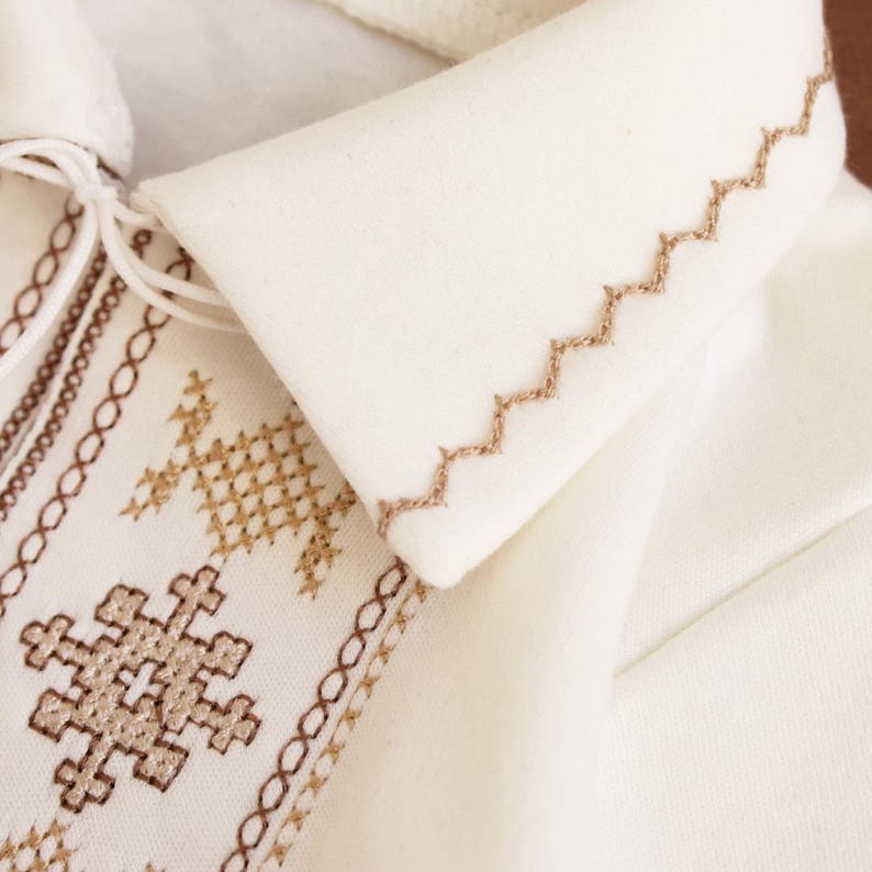 Ukrainian Vyshyvanka onesie, baby boy shirt onesie embroidered, baptism onesie cream shirt, long sleeve bodysuit embroyidery Ukraine, Easter sorochka, Christmas shirt baby Vyshyvanka beige embroidery, folk ornament clothes baby