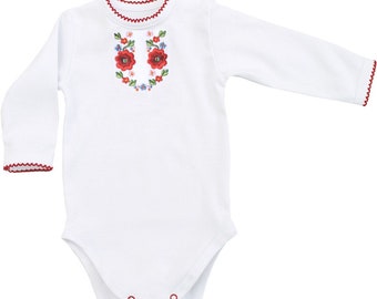 Vyshyvanka bodysuit baby girl, flowers embroidered onsie long short sleeve, Ukrainian Easter Vyshyvanka folk baby girl clothes