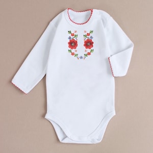 Vyshyvanka bodysuit baby girl, flowers embroidered onsie long short sleeve, Ukrainian Easter Vyshyvanka folk baby girl clothes
