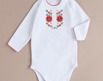 Vyshyvanka Body Baby-Mädchen, Blumen bestickt onsie lange Kurzarm, Ukrainische Vyshyvanka Folk Baby-Kleidung