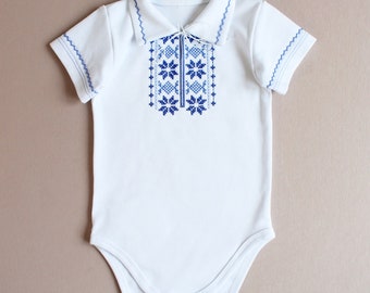 baby boy Ukrainian Vyshyvanka onesie, Easter boy shirt onesie embroidered Ukrainian babyshower gift Short sleeve onesie cross stitch Ukraine