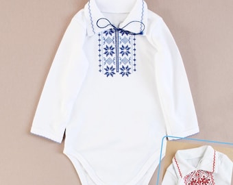 niño ucraniano Vyshyvanka, camisa de niño onesie bordado, body de manga larga bordado Ucrania, camisa de Navidad bebé Vyshyvanka