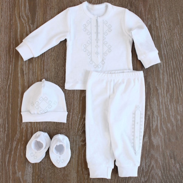 Vyshyvanka baptism outfit, Baby boy baptism outfit, Ukrainian Vyshyvanka outfit boy, Baptism baby boy embroidered shirt white, cross stitch