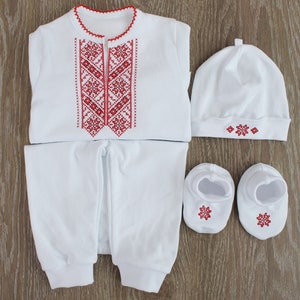 Newborn boy outfit, Ukrainian Vyshyvanka newborn set, Ukrainian baby boy outfit, baptism baby boy embroidered shirt white and red, coming home outfit, made in Ukraine
