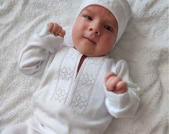 Baby boy baptism outfit, Ukrainian Vyshyvanka outfit boy Ukrainian baptism baby boy embroidered shirt white Vyshyvanka baptism outfit cotton