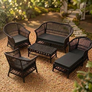 1:24 SCALE - Miniature furniture - mini living room/patio 5 piece set- wicker inspired - diorama miniature room box image 3