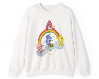 Sudadera vintage desgastada con osos de dibujos animados, jersey retro de cuello redondo de los 80, estampado clásico de dibujos animados, regalo unisex, jersey cómodo, suéter gráfico.