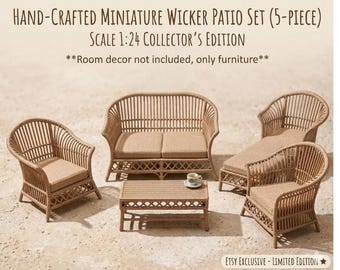 1:24 SCALE - Miniature furniture - mini living room/patio 5 piece set- wicker inspired - diorama miniature room box