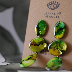 Handmade Resin Earrings | Unique Handmade Patterns | Colorful Design Green Yellow Gold Tone Earrings