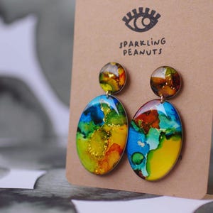 Handmade Ultra Light Paper Earrings | Unique Piece | Blue Orange Yellow Earrings, Colorful Pop Design