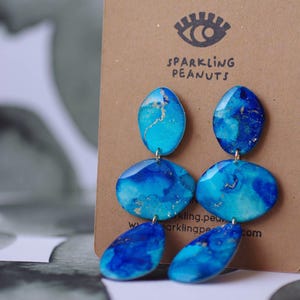 Handmade Resin Earrings | Unique Handmade Designs | Colorful Design Turquoise Blue Gold Tone Earrings
