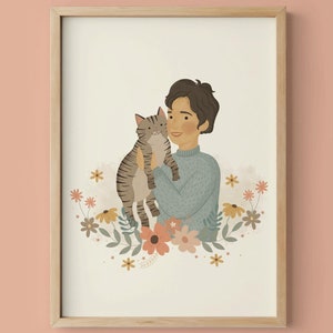 Haustier und Besitzer Porträt, Haustier Illustration Porträt, Familien Porträt mit Haustieren, Haustier Wandkunst, Mensch und Tier Porträt, Weihnachtsgeschenk