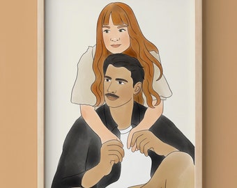 Retrato de pareja en acuarela personalizado, pintura en acuarela a partir de una foto, retrato con ilustración en acuarela, retrato de pareja personalizado