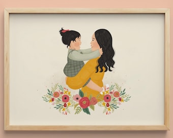 Retrato de madre e hija, mamá e hija bebé, regalo para niña recién nacida, retrato de mamá y bebé, regalo para mi hija, regalo para mamá primeriza
