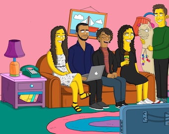 Retrato personalizado de los Simpson, regalo de los Simpson, caricatura amarilla, fan de los Simpson, retrato familiar, retrato de pareja, retrato de caricatura, regalo para novio