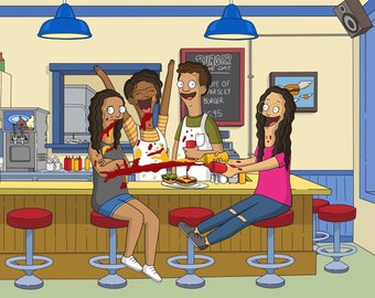 Retrato familiar personalizado de Bob's Burgers, ilustración digital personalizada, regalo para el Día de la Madre.