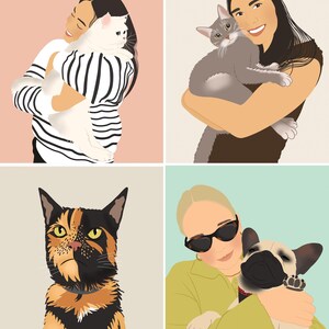 Custom Pet and Owner Portrait, Dog Owner Gift, Cat and Owner Personalized Drawing, Sketch with Family and Pets, Pet and me Portrait image 4
