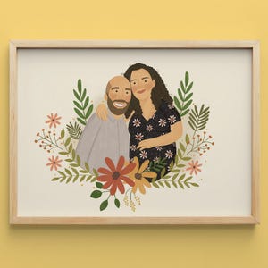 Custom Couple Portrait, Cute Couple Portrait, Cute Couple Gift for her, Custom Family Illustration, Handmade Wedding Gift, Gift for mom