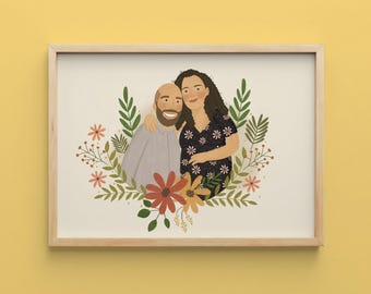 Retrato de pareja personalizado, retrato de pareja bonito, regalo de pareja bonito para ella, ilustración familiar personalizada, regalo de boda hecho a mano, regalo para mamá