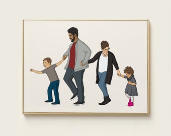 Ilustración de retrato familiar, lindo retrato de pareja, retrato de foto, retrato familiar con mascotas, regalo personalizado, retrato minimalista