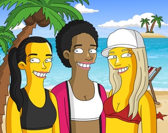 Retrato personalizado de dibujos animados en amarillo, retrato personalizado, retrato familiar, retrato de pareja, retrato de dibujos animados, dibujos animados amarillos, retrato personalizado divertido