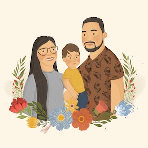 Family Portrait Illustration, Cute Family Portrait, Digital Family Portrait with pets, Custom Portrait from Photo, Hand Draw Portrait, Art