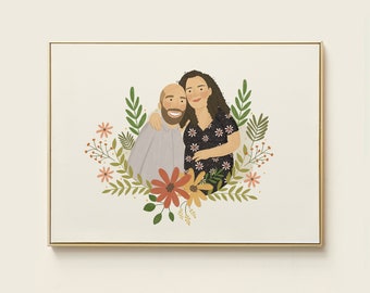 Custom Couple Portrait, Cute Couple Portrait, Cute Couple Gift for her, Custom Family Illustration, Valentine day Gifts for her, Couple Gift