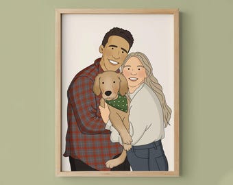 Retrato personalizado de mascota y dueño, retrato de humano y mascota, dibujo de mascota y dueño, ilustración familiar con mascotas, regalo para dueño de perro, regalo para gato