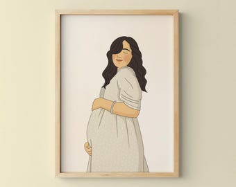Retrato personalizado de madre e hija, regalo de embarazo, mamá y bebé, pintura personalizada de madre y novia, regalo para mamá, regalo para hija, arte mural.