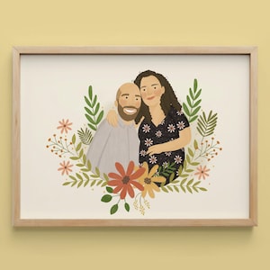 Custom Couple Portrait, Cute Couple Portrait, Cute Couple Gift for her, Custom Family Illustration, Handmade Wedding Gift, Gift for mom