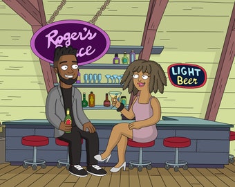 Retrato personalizado estilo papá americano, regalo familiar personalizado (descarga digital)