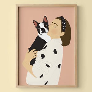 Custom Pet and Owner Portrait, Dog Owner Gift, Cat and Owner Personalized Drawing, Sketch with Family and Pets, Faceless Portrait with Pets